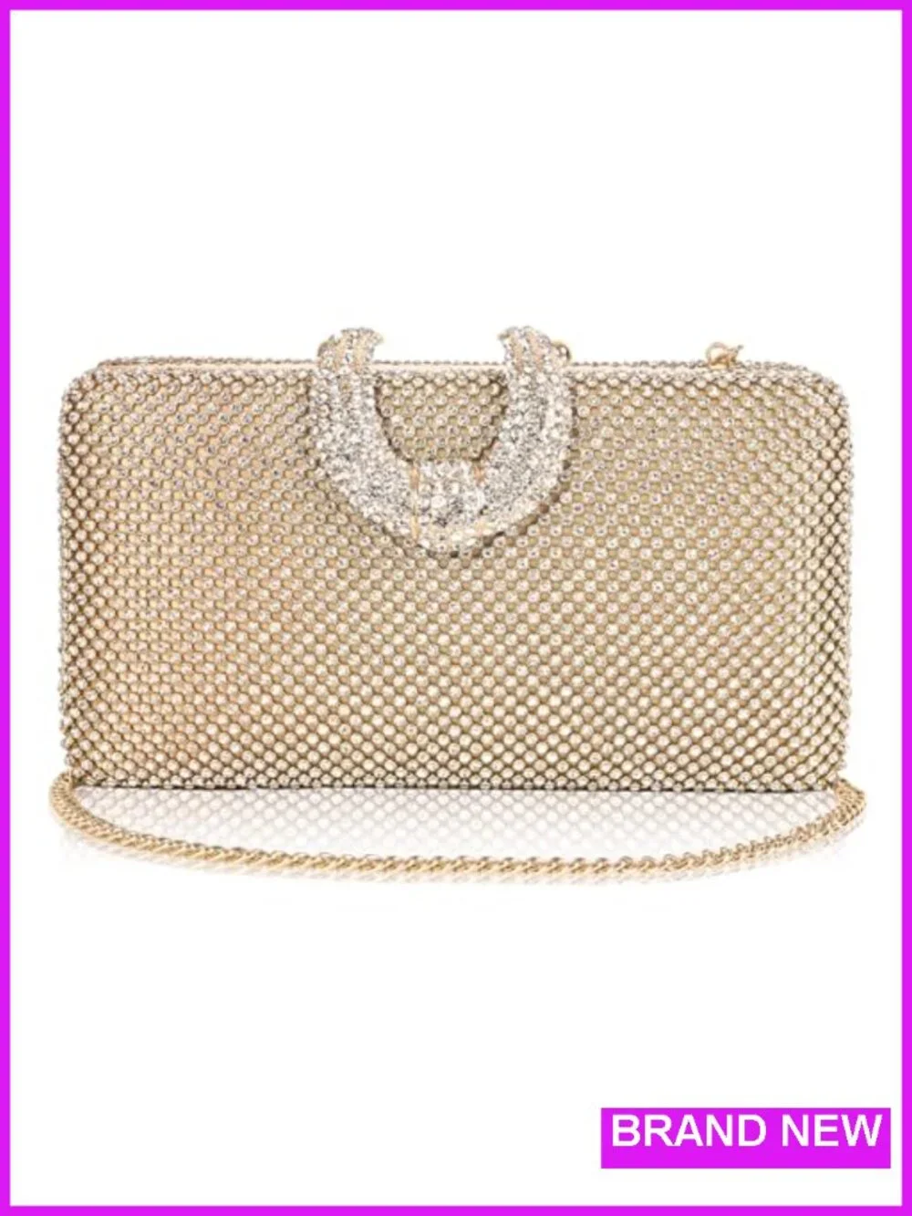 Crystal Encrusted Evening Clutch Detachable Chain Rhinestone Handbag